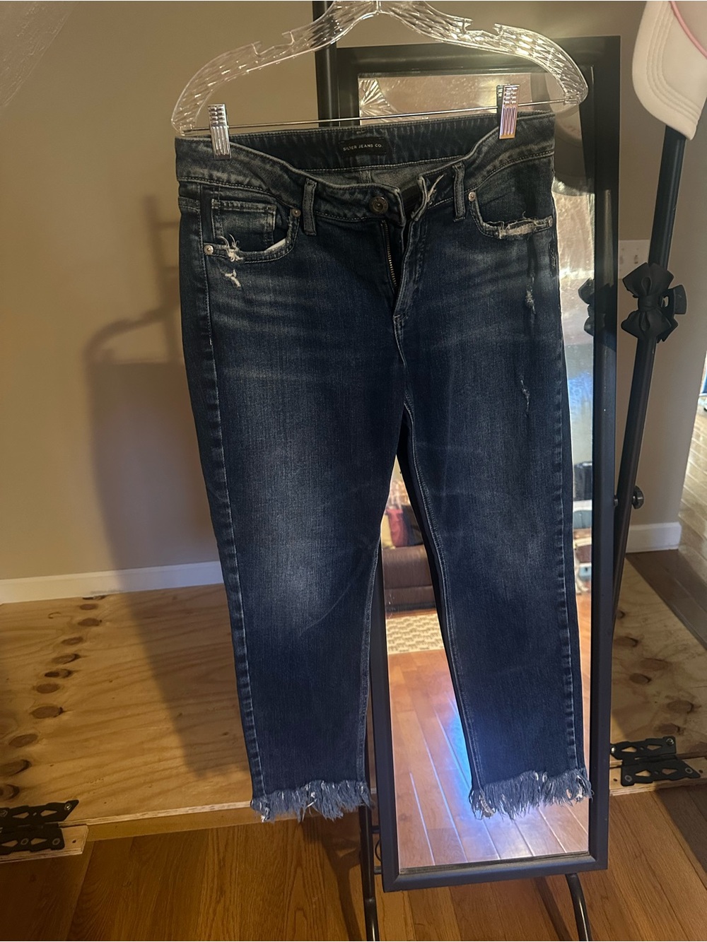 Silver Jeans Dark Blue Frayed Ankle Crop Jeans